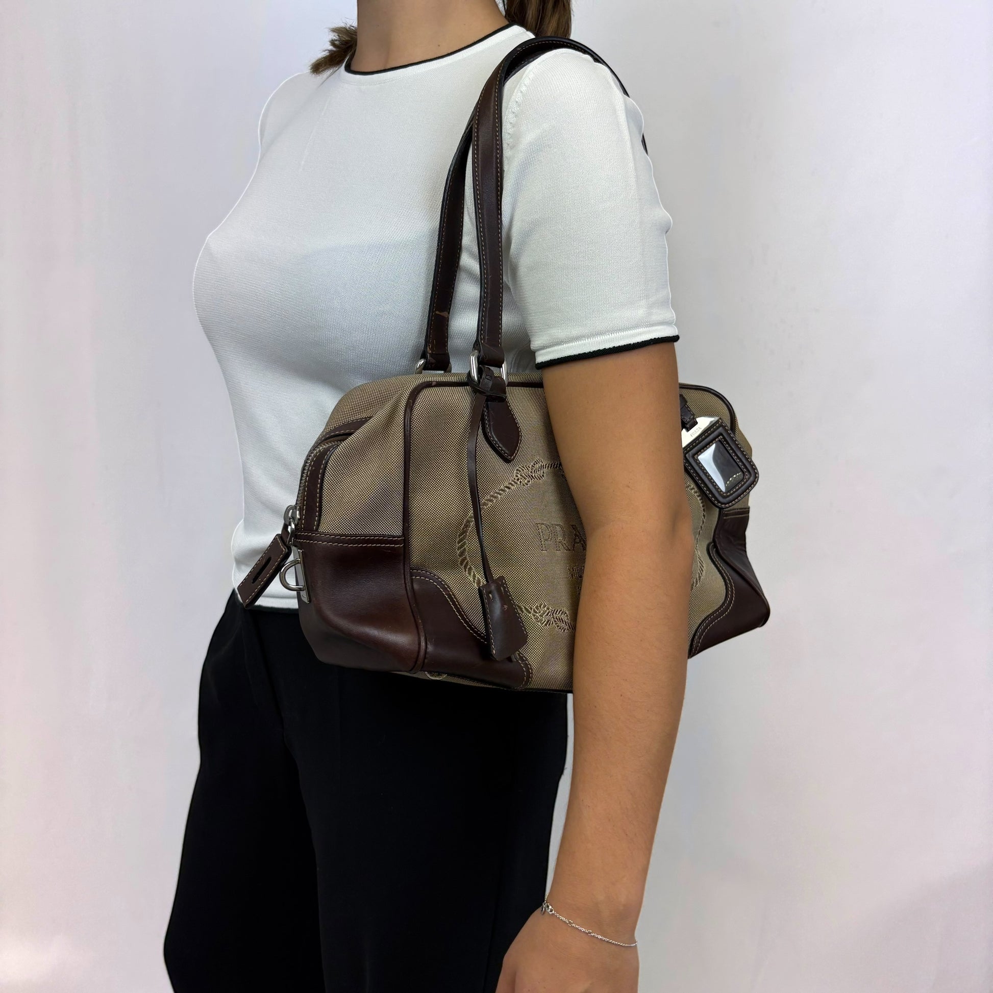 Prada Boston Jacquard Logo