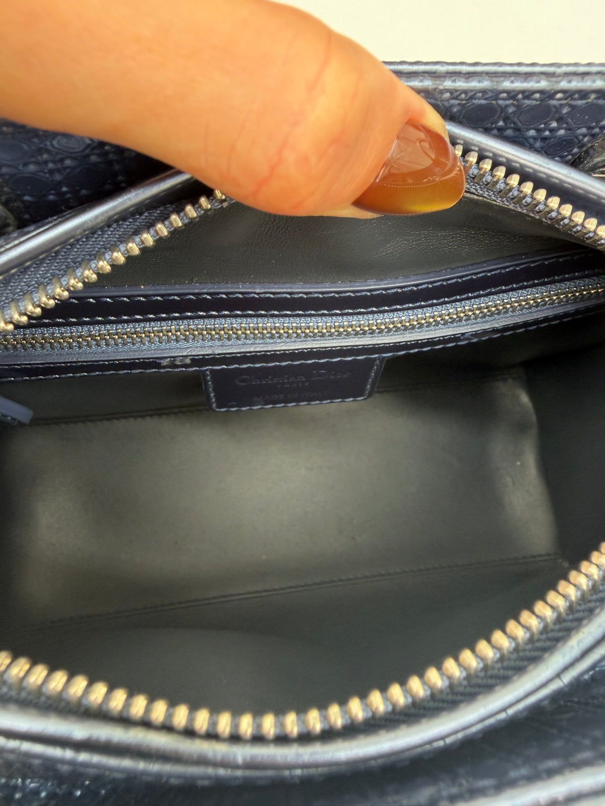 Sac a main Dior Lady M bleu en cuir