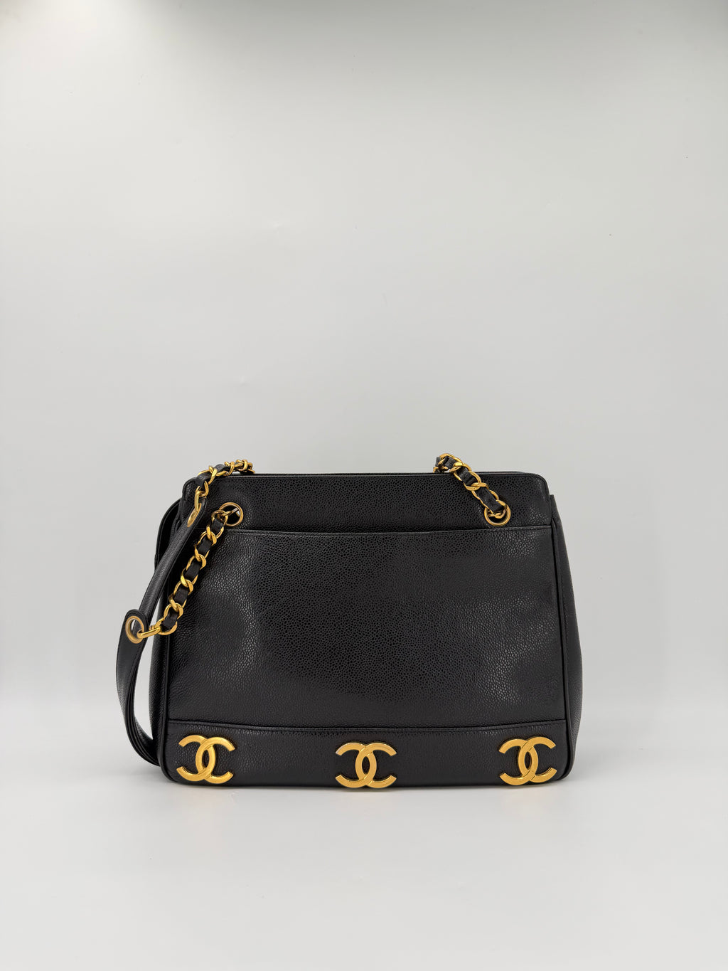 Sac a main Chanel Triple Coco Cabas noir en cuir caviar