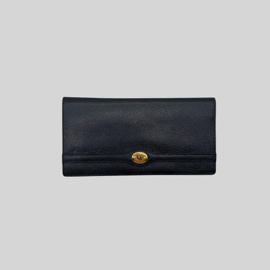 Portefeuille Long Dior en cuir noir avec logo doré
